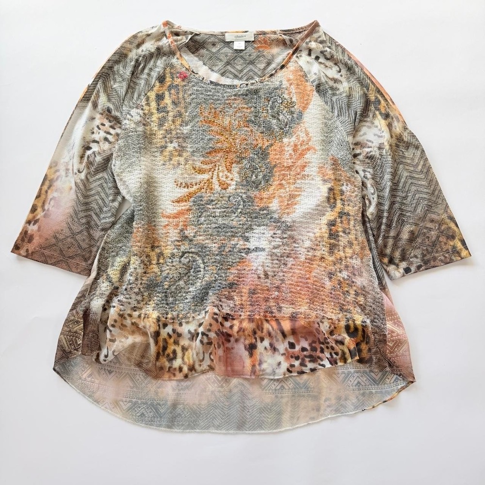 CJ Banks Women's 1X Mixed Print Embellished Tunic Top